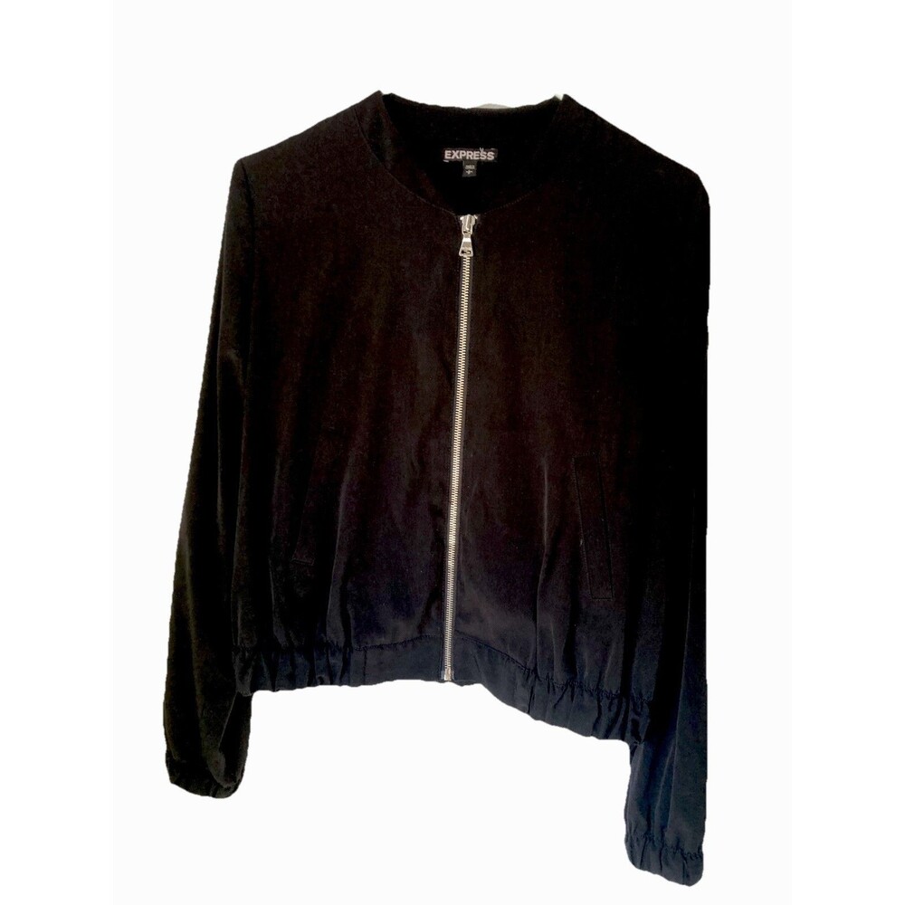 VTG Express Womens Jacket Size Small Black Full Zip Collarless Members Only Y2K